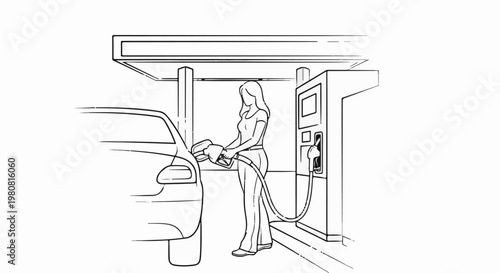 A person fuels a car at a gas station