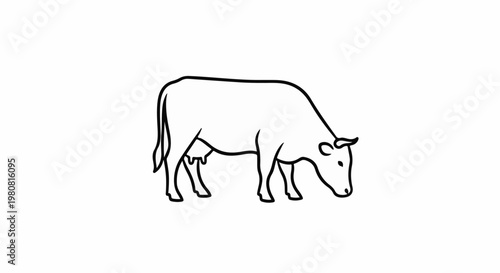 A simple black outline drawing of a cow grazing