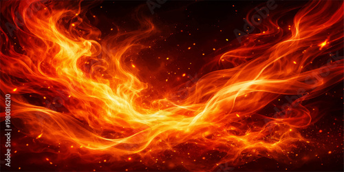 Abstract fire flames burning in dark background with glowing red orange heat creating a powerful and intense energy texture