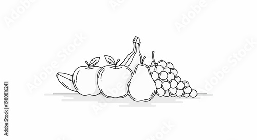 A minimalist line drawing showcases a delightful arrangement of fruits