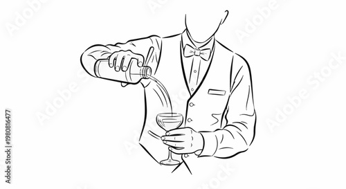 A person in formal attire pours a drink into a stemmed glass