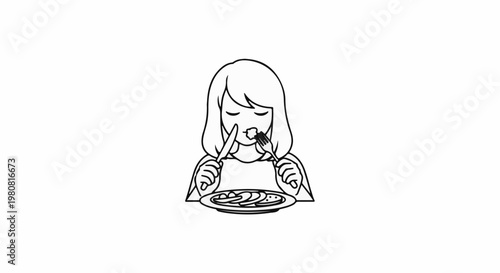 A person is eating food from a plate with cutlery