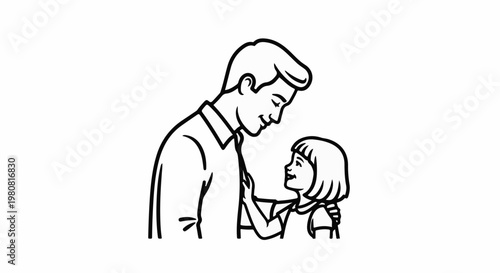 A man and a child share a tender moment, looking at each other