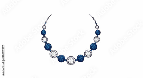 A necklace with alternating blue and clear faceted beads on white background
