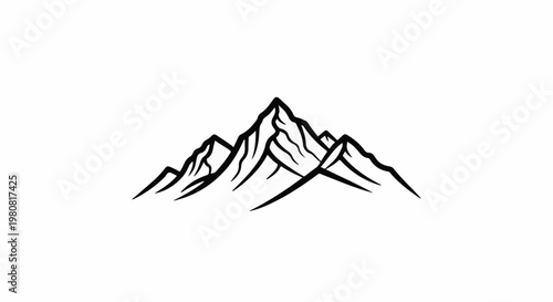 A stark black and white illustration of a mountain range