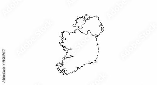 A stark black outline of the island of Ireland on a white background