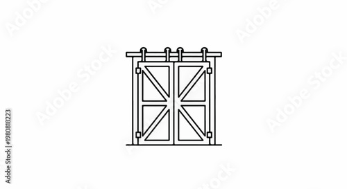 A simple outline drawing of a double barn door with a sliding mechanism