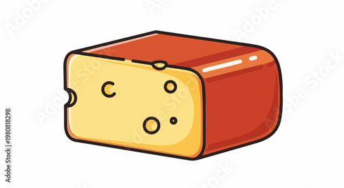 A single block of orange-rind cheese with holes, presented in a graphic style