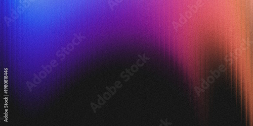Foto Abstract grainy gradient background with vertical glass grooves, featuring a smooth blue-purple-pink-orange color transition, noise texture, and dark bottom fade