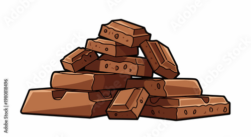 A pile of cartoon chocolate bars with a glossy sheen