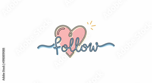A pink heart with a blue cursive word "follow" in front of it