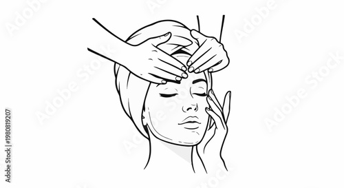 A serene face receives a gentle facial massage with two hands