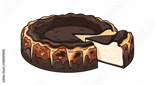 A slice of burnt cheesecake with a dark, caramelized top crust