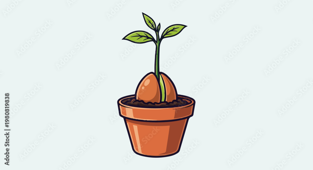Obraz premium A small plant is sprouting from a seed in a terracotta pot