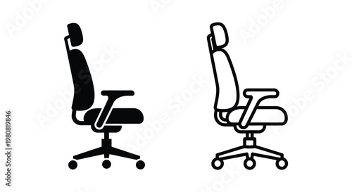 Two office chairs are shown in contrasting black and white outlines