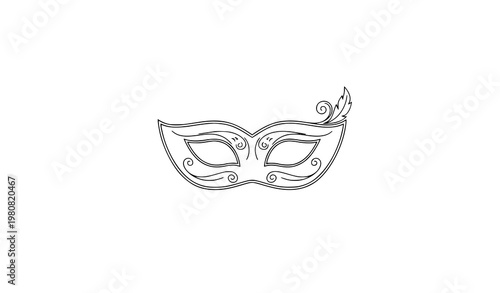 Minimalist masquerade mask outline vector logo on white background