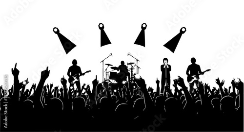 Concert Crowd Vector – Audience & Band Silhouette Scene