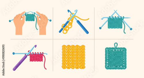 Handicraft Knitting and Crochet Set Tools and Techniques for Creating Handmade Items
