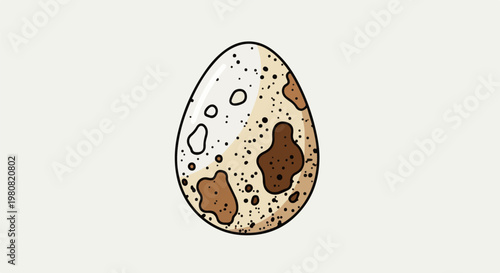 A single, speckled quail egg with brown splotches and dots on white