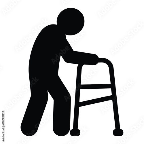 Silhouette of elderly person using walker showing age and healthcare concept