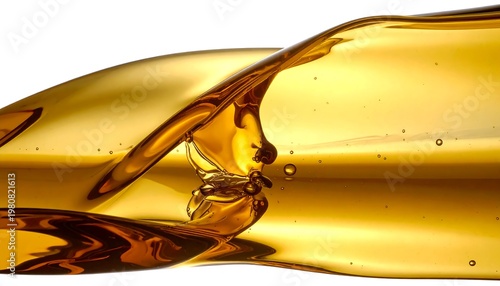 A wave of golden liquid against a white background