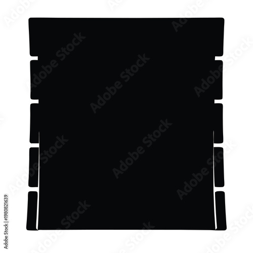 Geometric abstraction featuring a black cuboid figure with segmented vertical lines