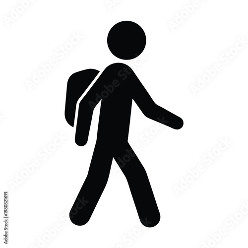 Black silhouette icon of a person walking with backpack on white background