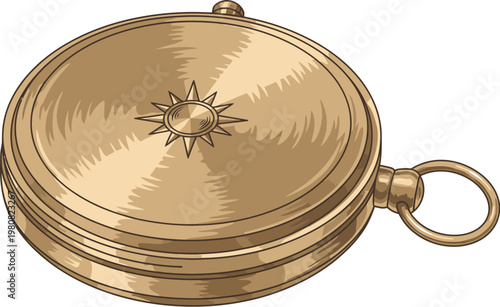 Compass tool displays a golden metallic finish for precise nautical.