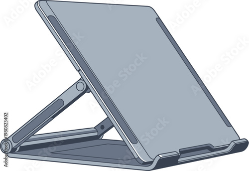 Stand holds a digital tablet device for convenient viewing.