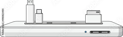 Docking station provides multiple ports to connect devices and peripherals.