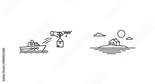Boat Delivery Line art vector abstract minimal shapes illustration