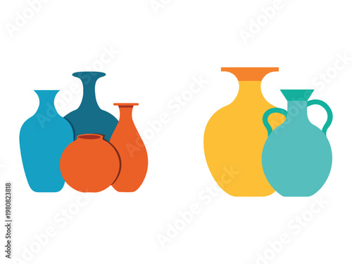 Colorful ceramic vases in various shapes and sizes on white background for decoration and design  home accessories