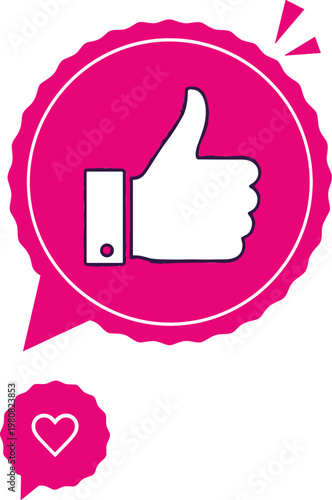Pink Social Media Like and Heart Notification Icon Set with Thumbs Up Symbol in Speech Bubble for Digital Marketing, App Interface Design, and Online Engagement Graphics