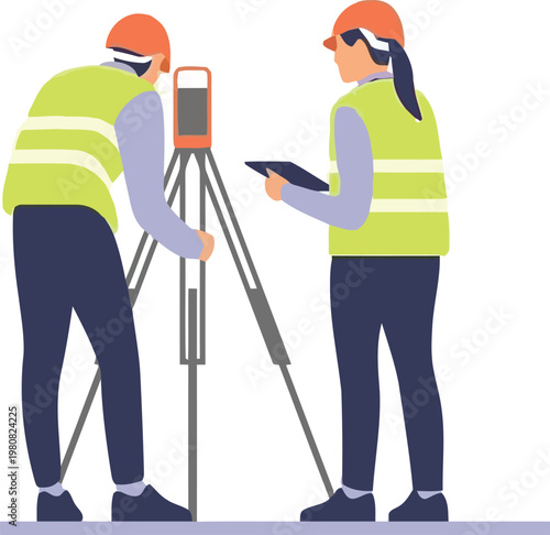 Professional Surveyors Using Total Station Theodolite for Land Mapping