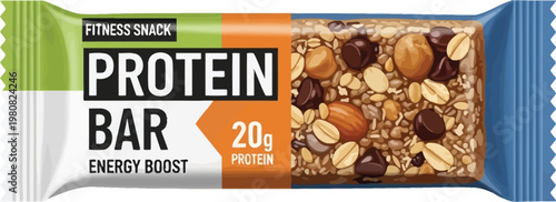 Protein bar packaging displays the nutritional benefits for active.