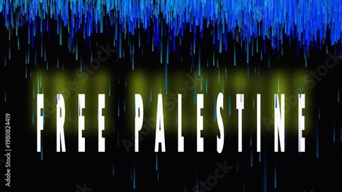 Blue abstract background with falling light streaks and partial text, creating a digital rain effect.