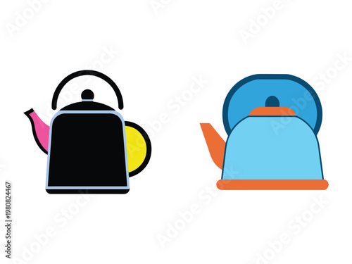 Colorful tea kettles and teapot icons in various shapes and designs for cooking and kitchen use  tea time and beverage preparation
