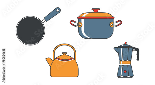 Camping Cookware Line art abstract minimal colorful vector