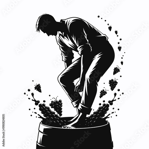 Grape Stomper, Wine Making, Silhouette Illustration, Black Vector Icon