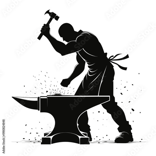 Blacksmith, silhouette, hammering, anvil, industrial, work, craftsman, metalwork