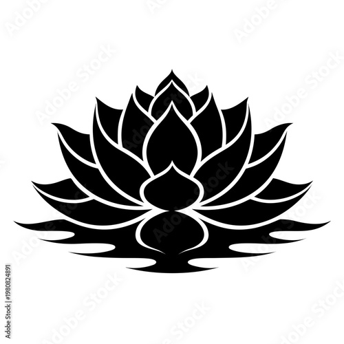 Black lotus flower icon, vector silhouette, white background, floral symbol