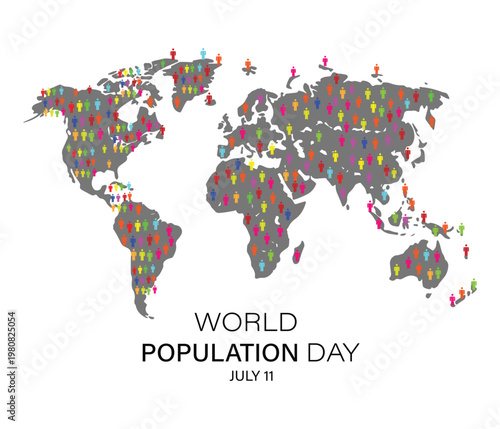 World population day concept with colorful human icons on a world map ..