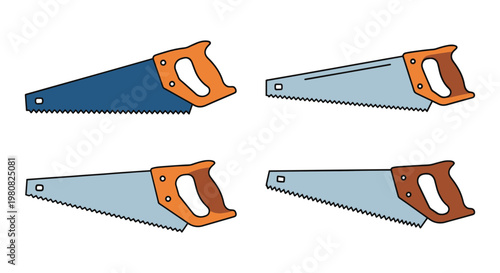 Hand Saw Line art vector set modern colorful pattern illustration