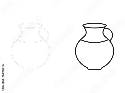 Line art of two vases side by side one outlined and one filled with solid lines on white background