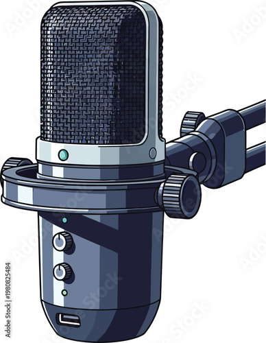 Microphone captures clear audio for professional podcasting and vocal.