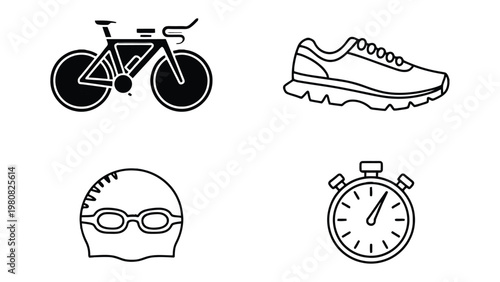 Sporting Icons: A dynamic collection of sporting icons representing the core elements of athletic competition, from the sleek lines of a racing bicycle to the precise detail of a stopwatch.