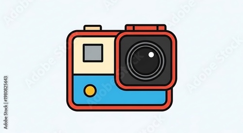 Colorful cartoon camera icon graphic.