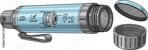 Water bottle with internal filter mechanism displays clean hydration.