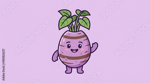 Happy cartoon plant pot character.