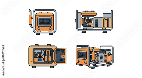 Diesel Generator Line art minimal color shapes vector